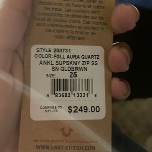 True religion super skinny ankle jeans with zippers on side